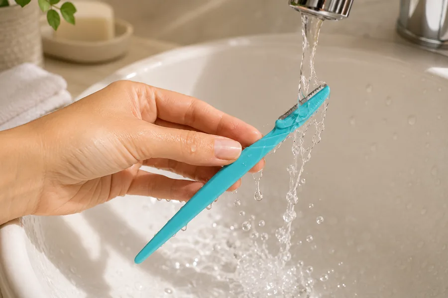 Rinsing the blade under running water after use